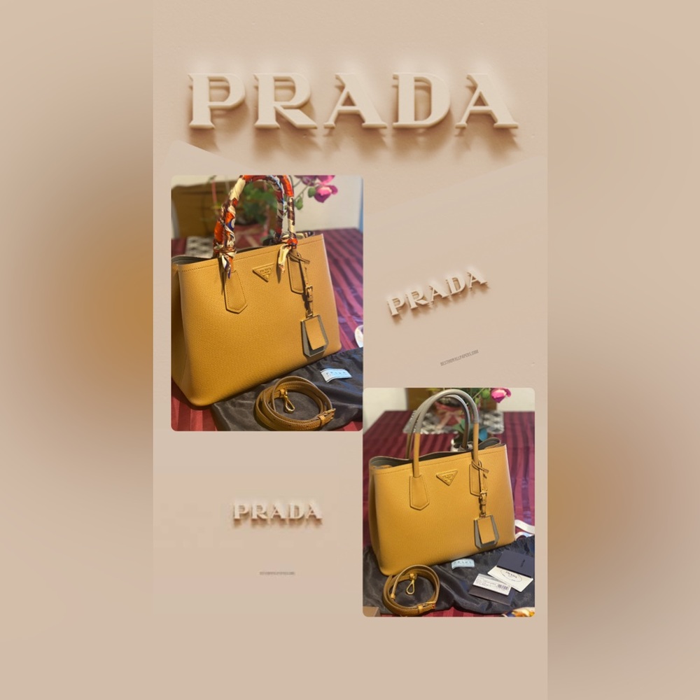 PRADA SAFFIANO CUIR MEDIUM DOUBLE BAG CARAMEL/MARM
